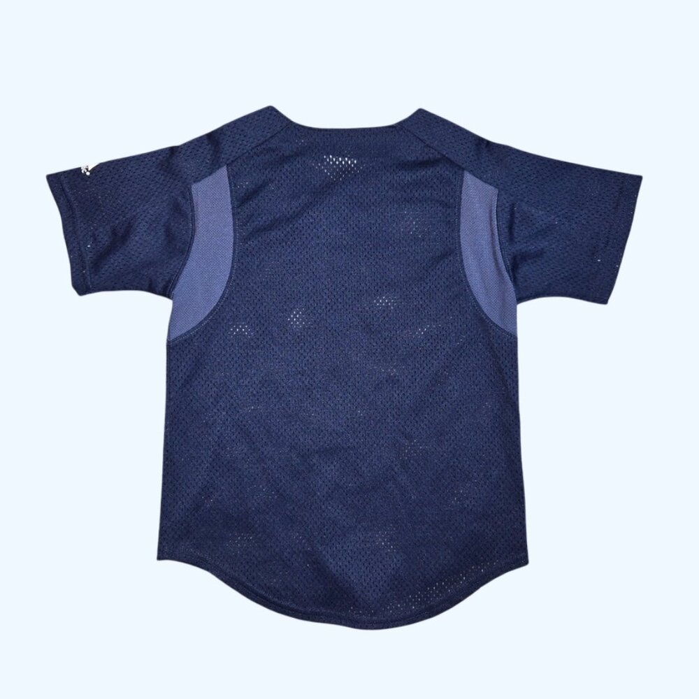 Majestic Boston Red Sox Youth Baseball Jersey Navy Blue Mesh Button Front READ - Picture 4 of 7